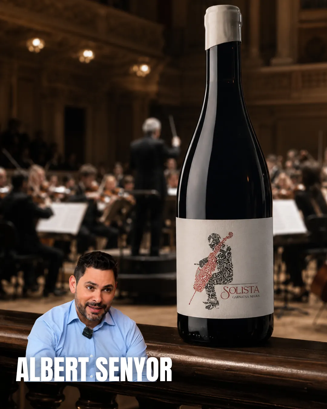 Botella de vino recomendada por un sumiller en un entorno rústico